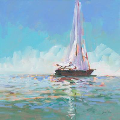 Sailboats' Original Acrylic Painting on Paper by Younessi - Ruby Lane